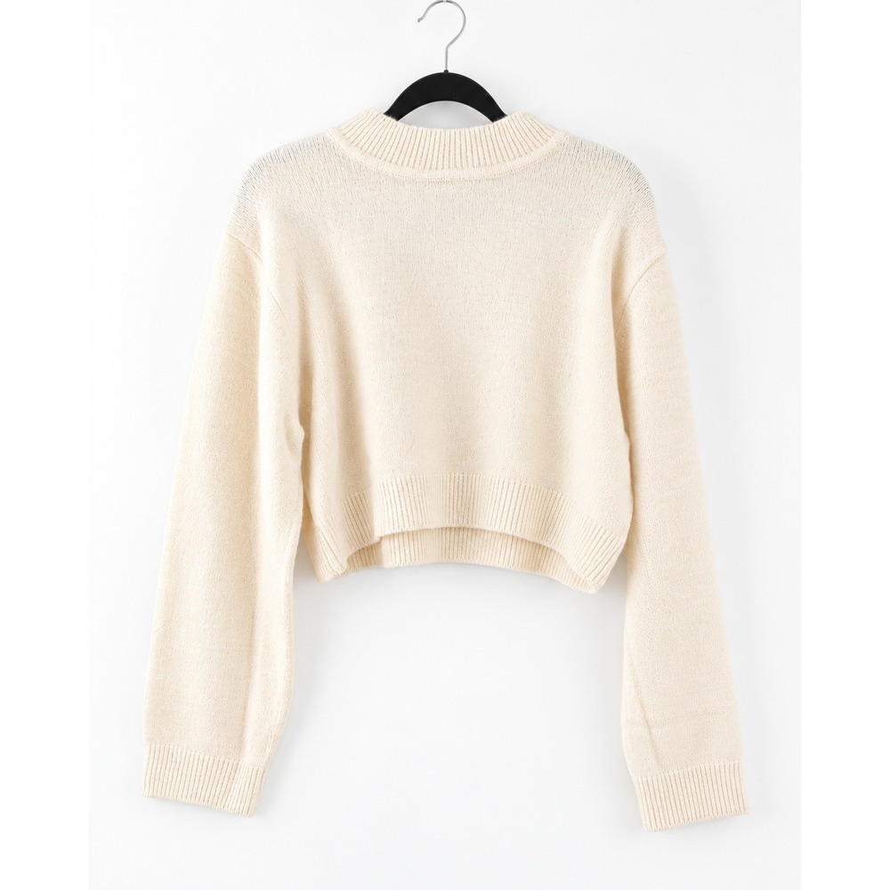 Tulip B Womens Cream Mock Neck Cropped Knit Sweater Minimalist Large NWT